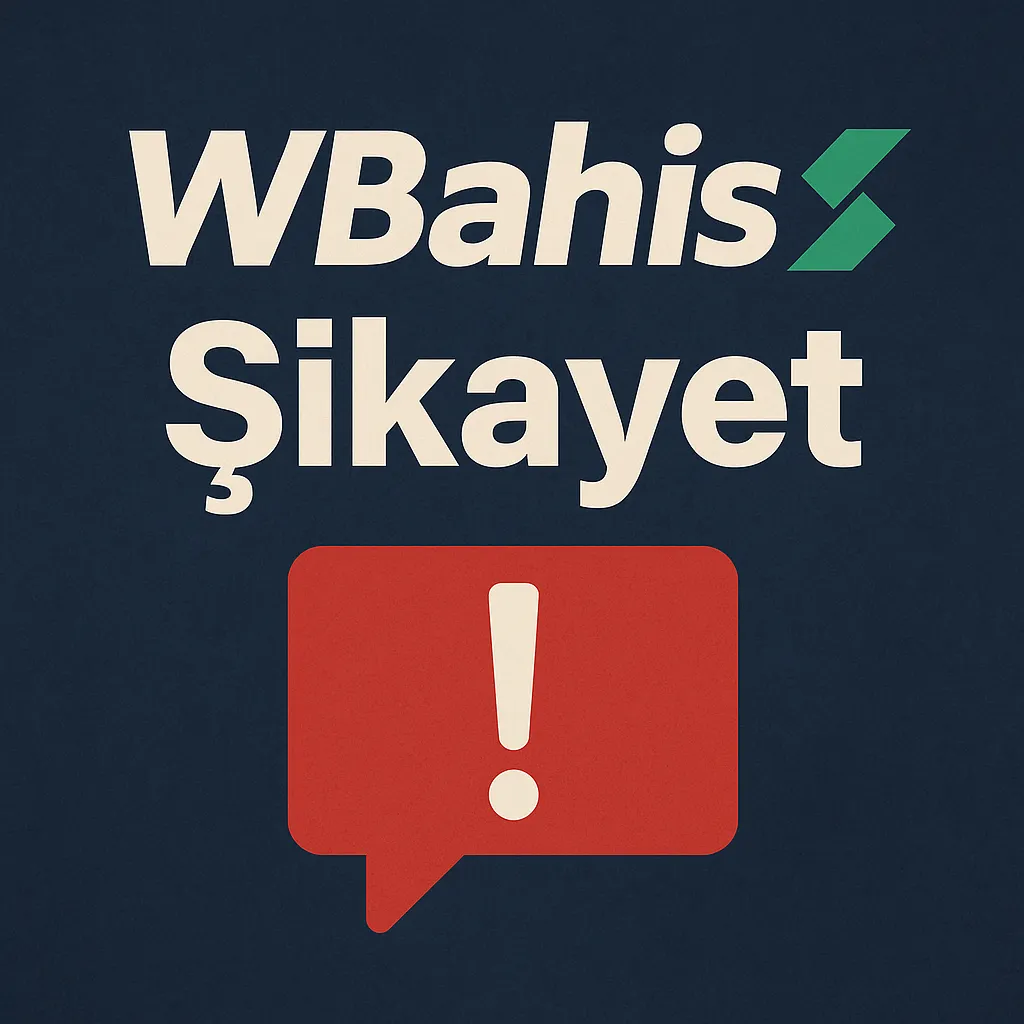 Koyu zemin üzerine beyaz ünlem işaretli kırmızı bir konuşma balonunun üzerindeki WBahis Şikayet metni, wbahis giriş deneyimini vurgular.