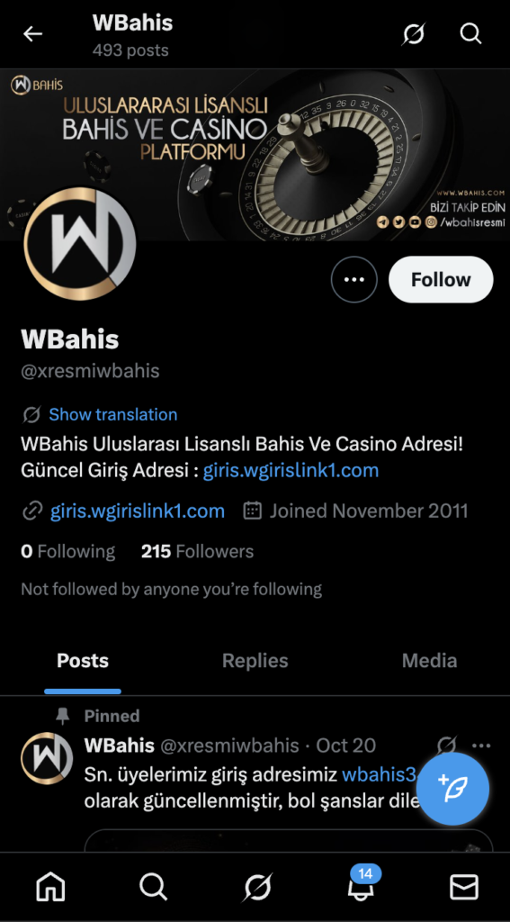 WBahis Twitter profili