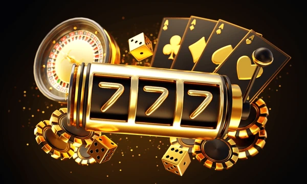 Altın bir slot makinesi, poker fişleri, zarlar, iskambil kağıtları ve rulet çarkı gibi kumar unsurlarıyla çevrili üç yediliyi karanlık ve ışıltılı bir arka planda göstererek heyecan ve soru uyandırıyor: WBahis Güvenilir mi?.